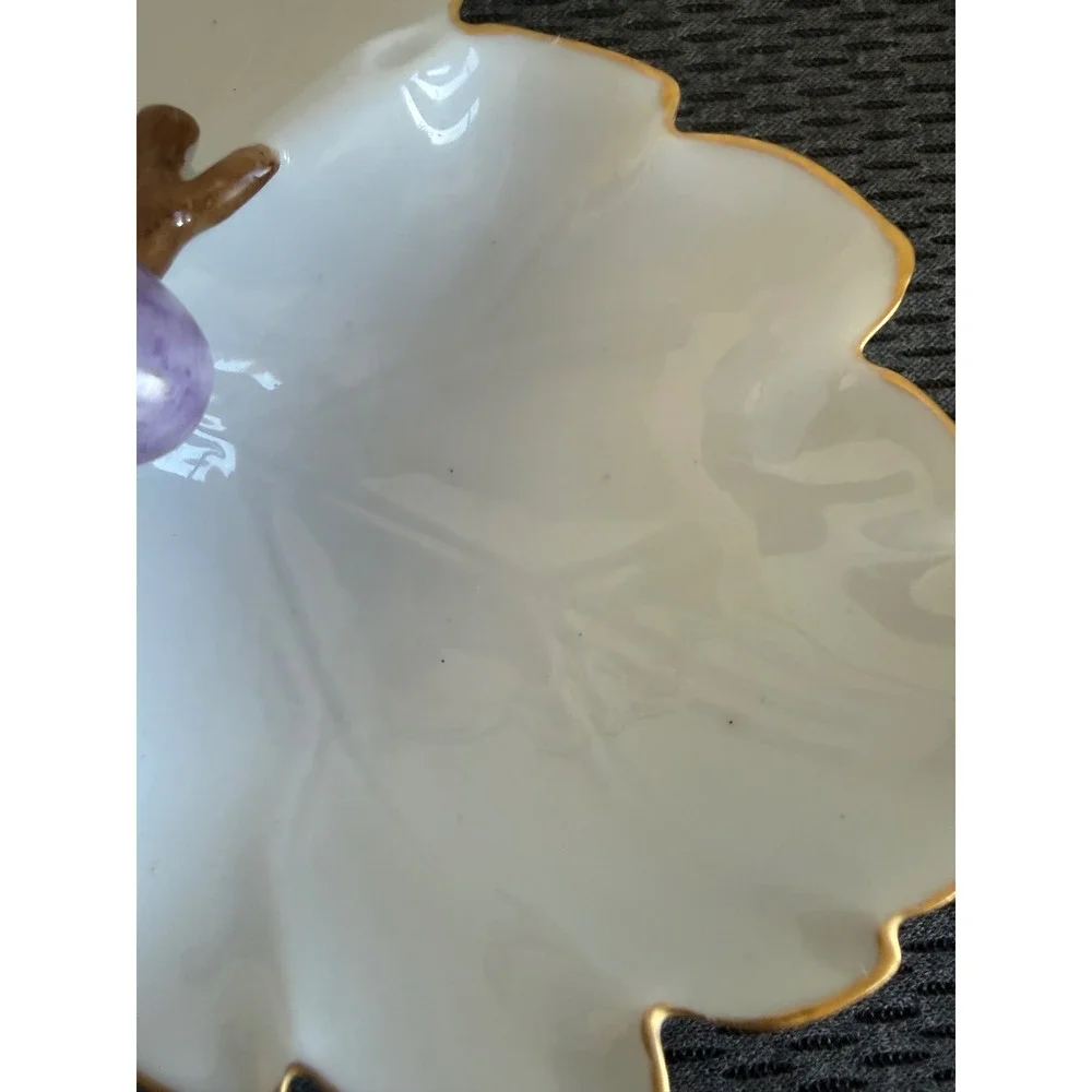 Elaine Klingenberg Hand Painted Porcelain Bird Leaf Nut Dish Gold Trim 6.5